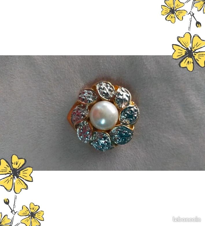 Ancienne superbe grande Broche plaqué or perles multicolores bijou