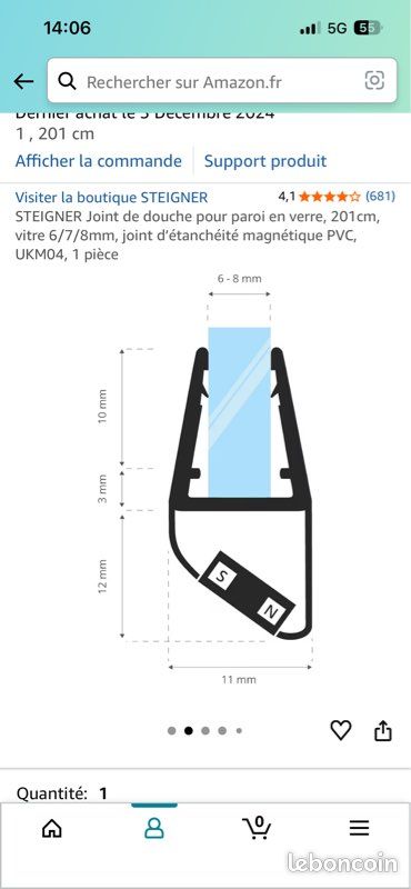 2 Joins de douche pour paroi en verre 201cm (image 2)