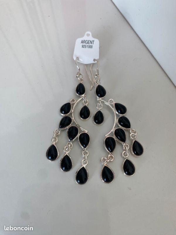 Boucles d'oreilles artisanales pierres onyx - Boucles d'Auré