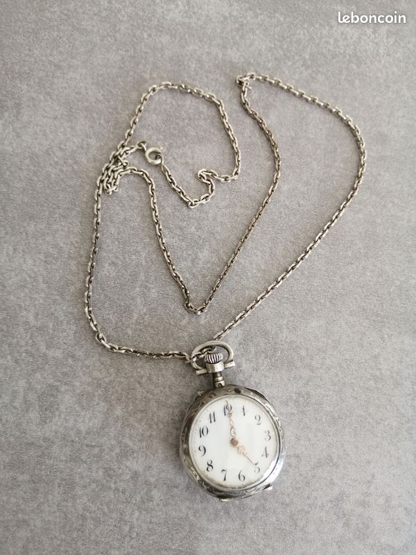 Montre à Gousset Femme En Argent Avec Chaîne - N°3, Occasion