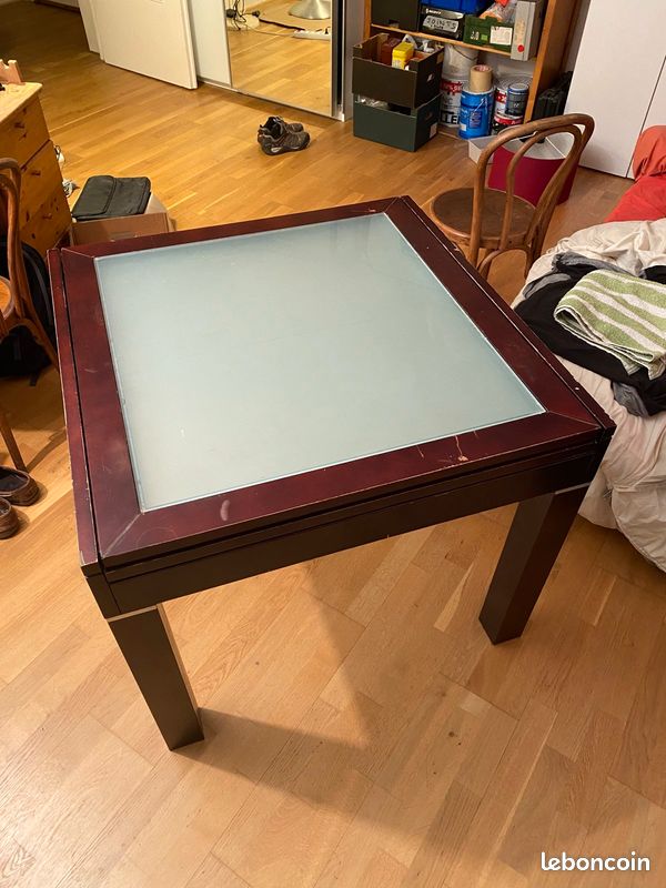 Table verre bois rallonge coulissante / télescopique (image 1)