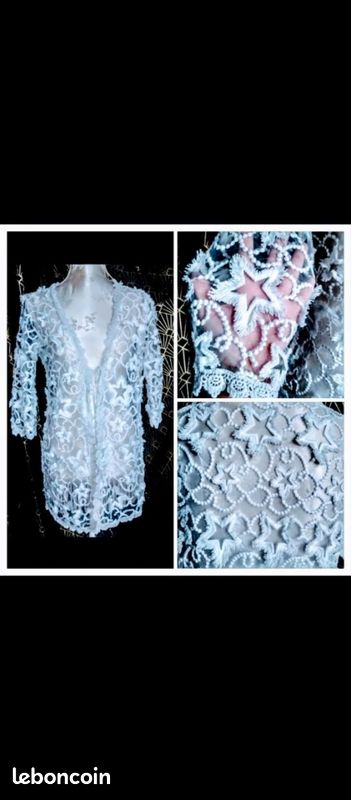 Gilet veste blanc dentelle étoiles stylé bohémien pareo plage