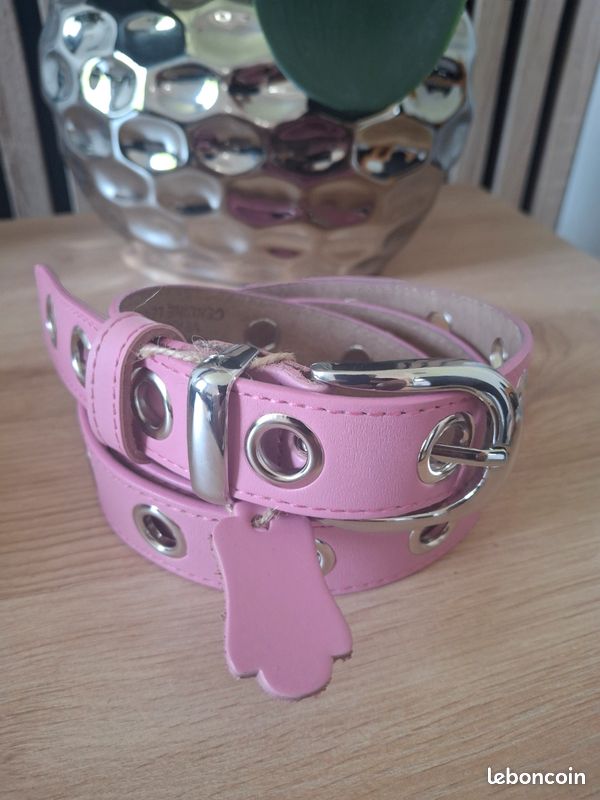 Ceinture cuir véritable rose œillets trous hard rock punk ajustable (image 1)
