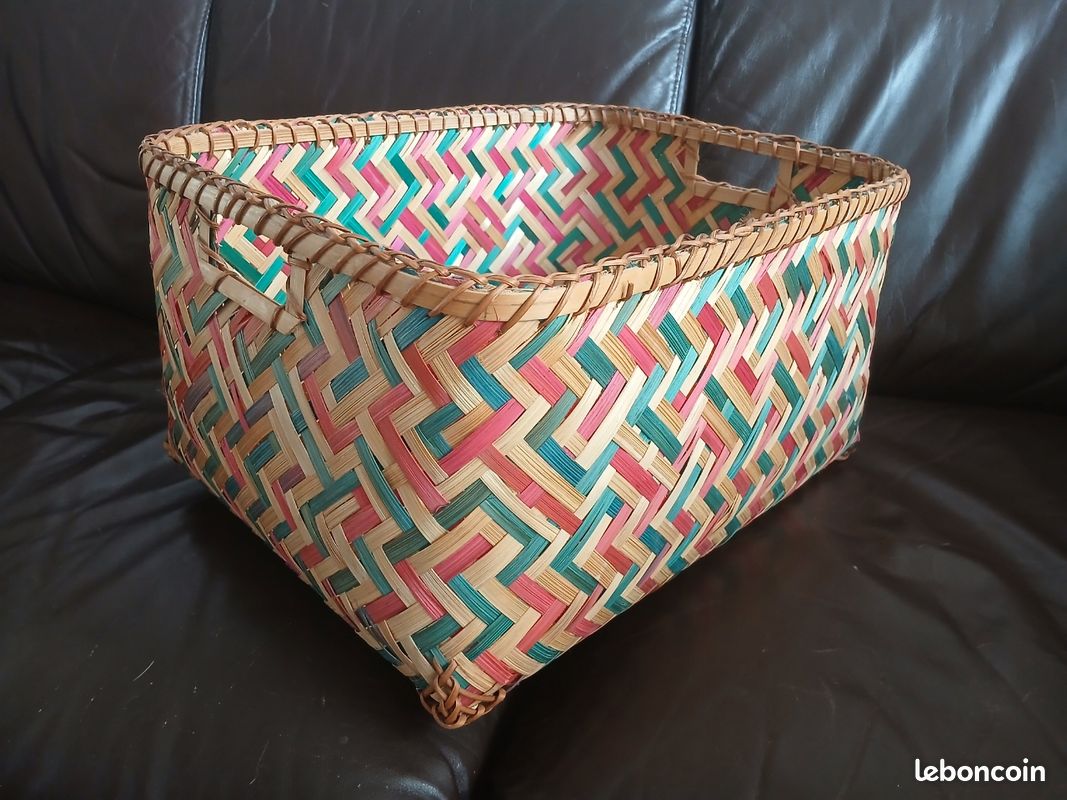 Panier bambou tressé rectangulaire multicolore (image 2)