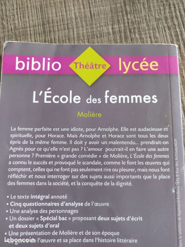 Livre L'école des Femmes Molière (image 2)