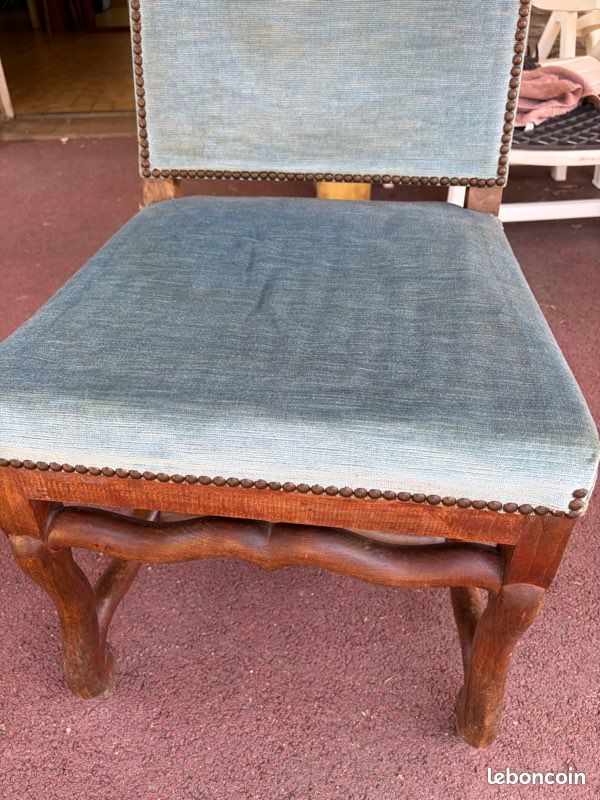 Chaise Louis XIII os de mouton velours bleu (image 8)