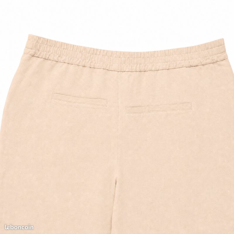 Pantalon Femme Large Poches Coupe Droite Fluide été Lin Beige/Sable - C'EST BEAU LA VIE – Taille 42 / L – Chic Plage Vacances (image 9)