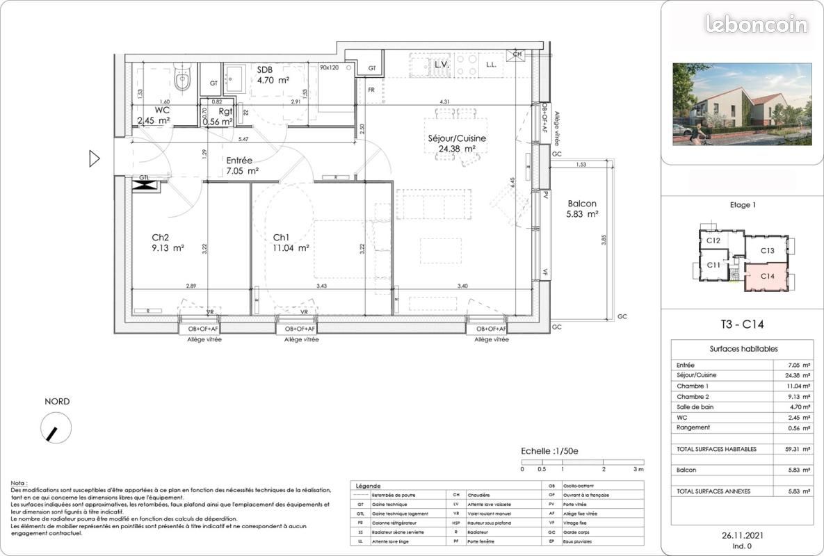 Appartement a louer wattrelos - 3 pièce(s) - 59 m2 - Surfyn
