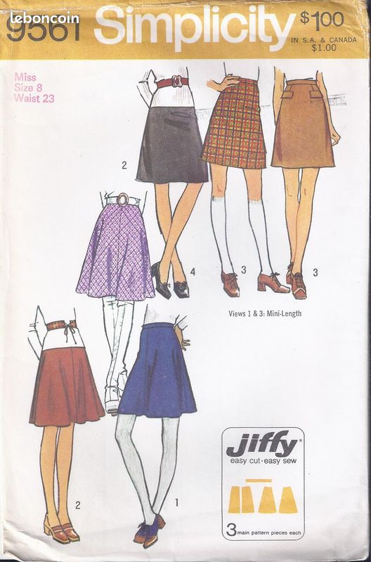 Patron Couture Débutant Vintage Simplicity 9561 Jupes Taille 40 Size 8 US (image 1)