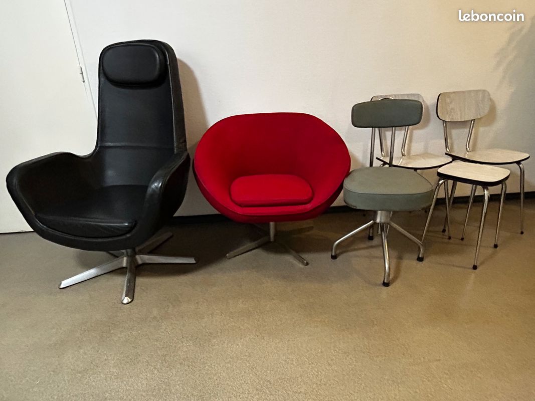 Lot de fauteuils et chaises vintage année 70 (image 1)
