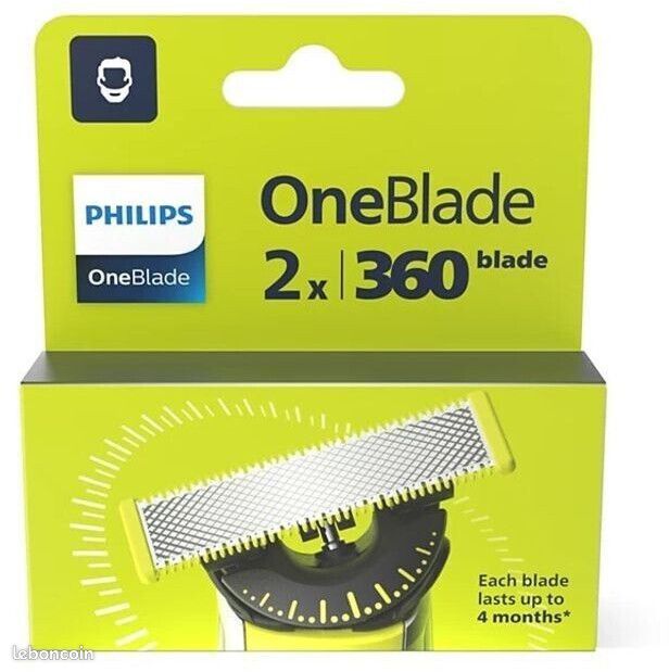 Lames De Rechange Philips OneBlade 360 - 2 Lames Originales Neuves - Modèle QP420/50 - Pour Visage