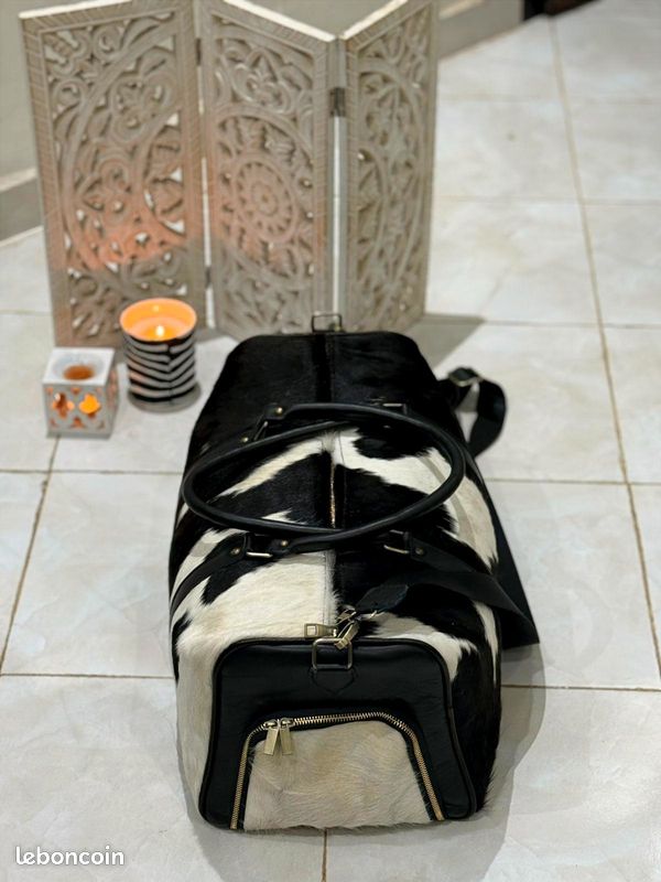 Sac De Week-end En Cuir De Vache Et Laine – Marron, 25 Pouces, Fait Main, Homme