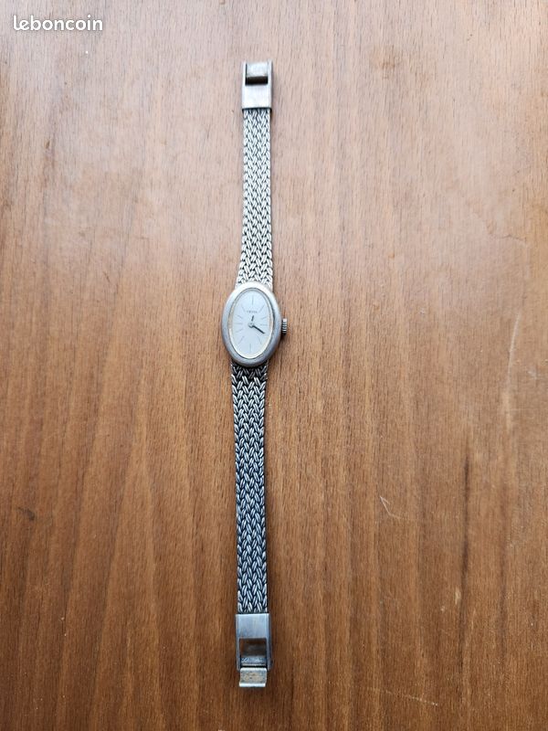 Montre Bracelet Femme Vintage Butex - Mécanique Manuelle - Boîtier Et Bracelet Acier Argenté - Cadran Bleu - Occasion