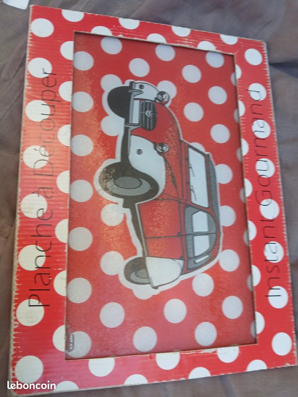 Planche a découper, en verre, décoratif, style rétro, Citroën, 2cv , rouge blanc, 2 CV (image 2)