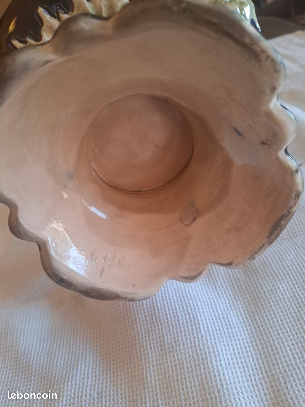 Vase Ancien Barbotine Bleu Cobalt & Email Relief - 35cm (image 8)