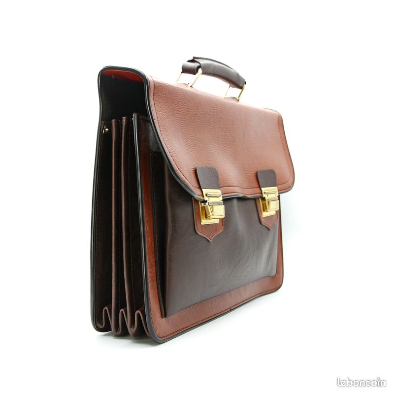 Cartable Vintage 70s en vinyle marron fauve et chocolat | C.D.C M.U Paris | Deadstock - Neuf avec étiquette | Style rétro | Chic scolaire | Made in France (image 3)