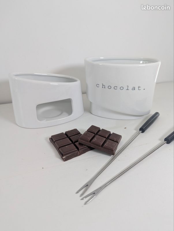 Service à fondue chocolat en céramique blanc avec fourchettes 🍫 (image 8)