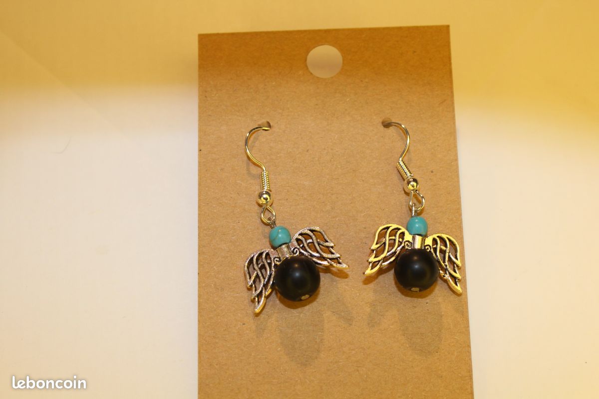 Boucles d’Oreilles "Équilibre et Harmonie" Ange Turquoise et Agate noir (image 1)