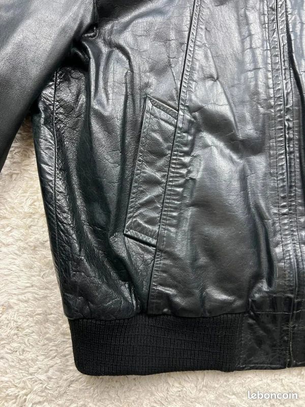 Veste Blouson cuir Redskins vintage US 90's - cuir buffle noir - XL homme (image 4)