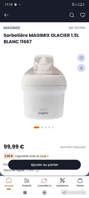 Sorbetière Magimix glacier 1.5l très bon état (image 3)