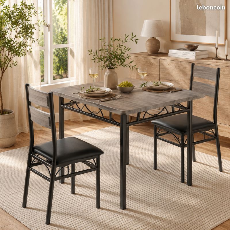 Ensemble table 2 chaises design chic minimaliste noir prestige intemporel (image 1)