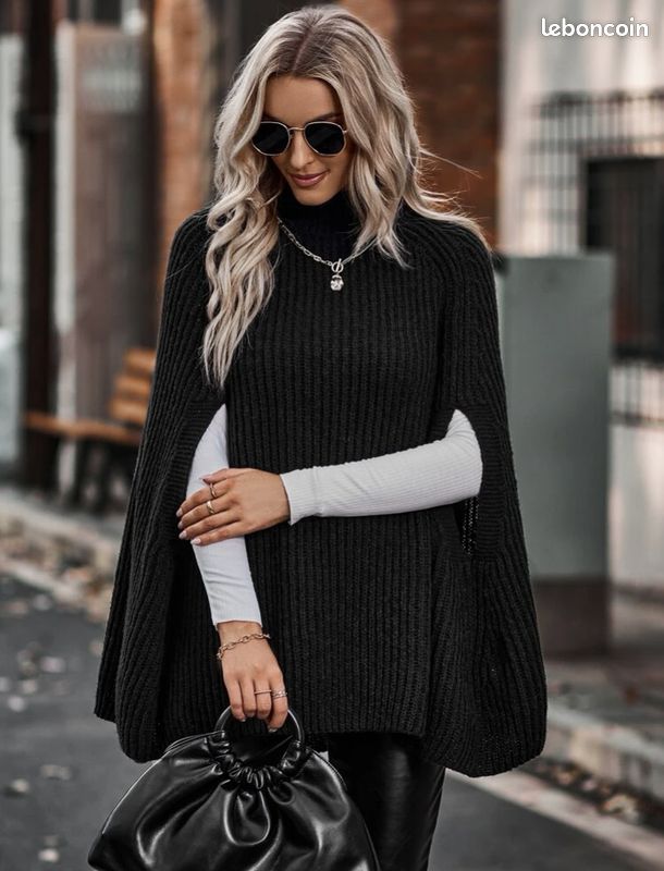 Poncho à col roulé côtelé Shein Neuf Vêtements