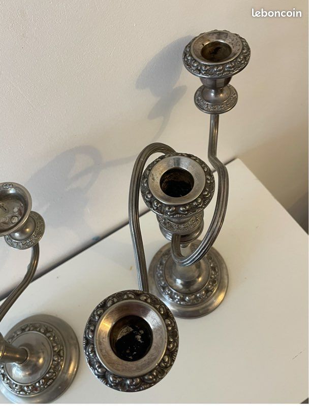 Grands Bougeoirs Antiques en Plaqué Argent, 1880, Set de 2 en vente sur