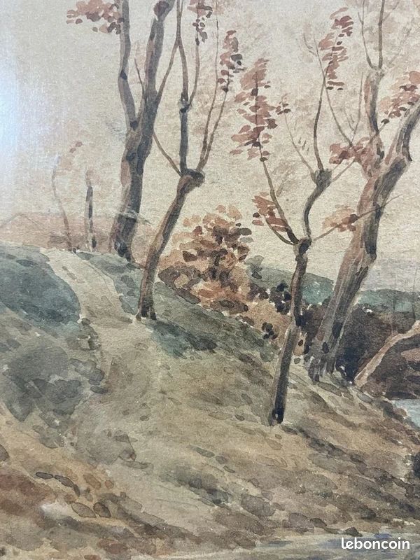 Aquarelle début XXème signée : paysage sentier en Montagne (image 6)