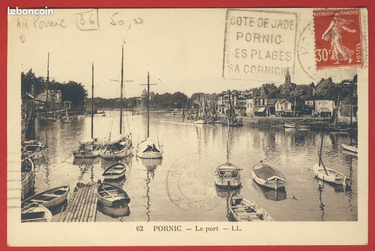 CARTE CACHET DAGUiN 23 CÔTE DE JADE PORNIC SES PLAGES SA CORNICHE (1938) (image 1)