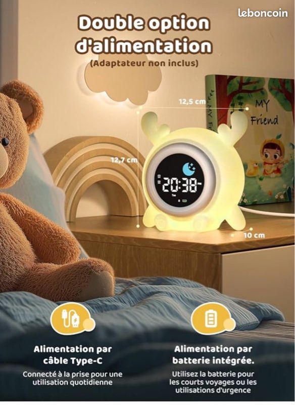 YISSVIC Réveil Enfant Éducatif Avec Lumière Nuit Douce - 7 Couleurs, 2 Alarmes, Mode Jour/Nuit Et Bruit Blanc