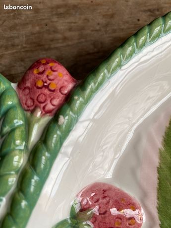 Vintage Plat + égouttoir passoire Fraises Barbotine | UK
