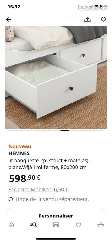 Lit hemnes blanc avec deux matelas (image 4)