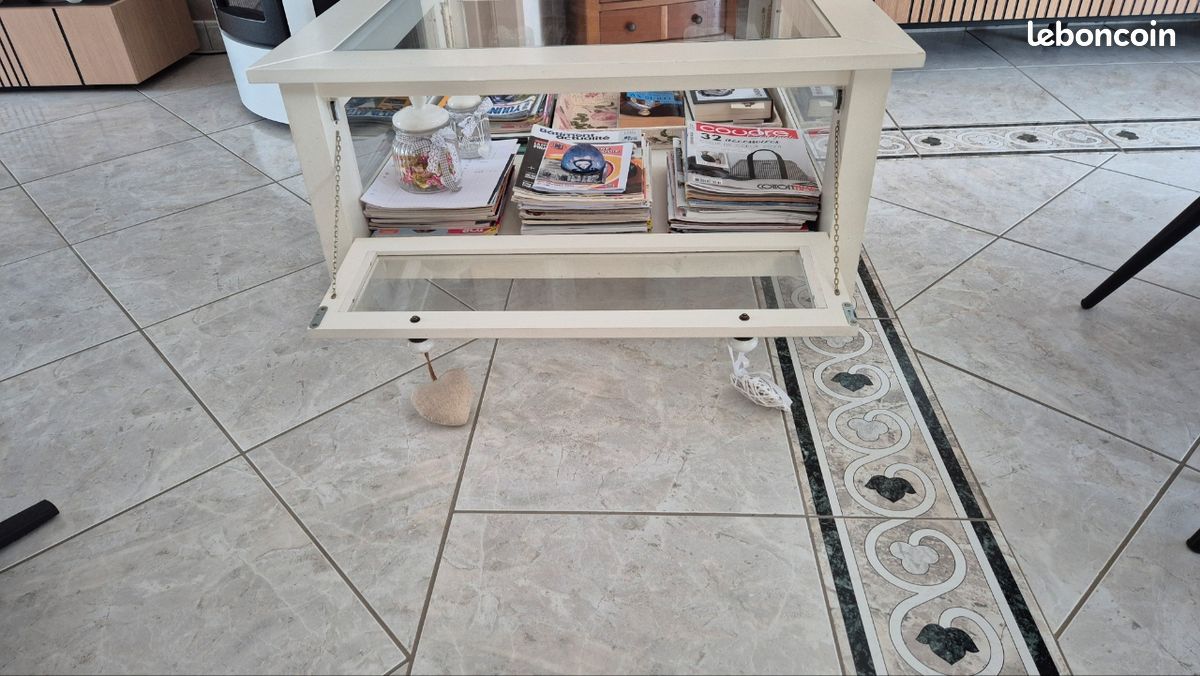 Table basse carrée blanche bois et verre (image 3)