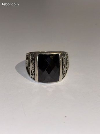 K17101 Bague Vintage Argent Massif 625 Sterling Pierre Noire K17101 Bague Vintage Argent Massif 625 Sterling Pierre Noire