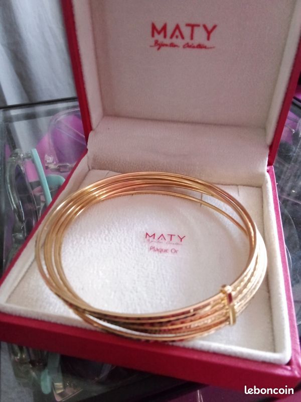 Maty Bracelet Or Jonc Femme Bracelet Jonc A Anneaux Plaqué Or