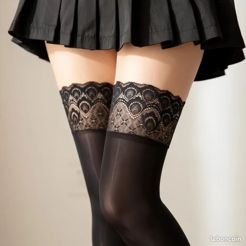 Bas Autofixants Femme - Noir - Taille L/X-L - Confort Et Maintien Parfait