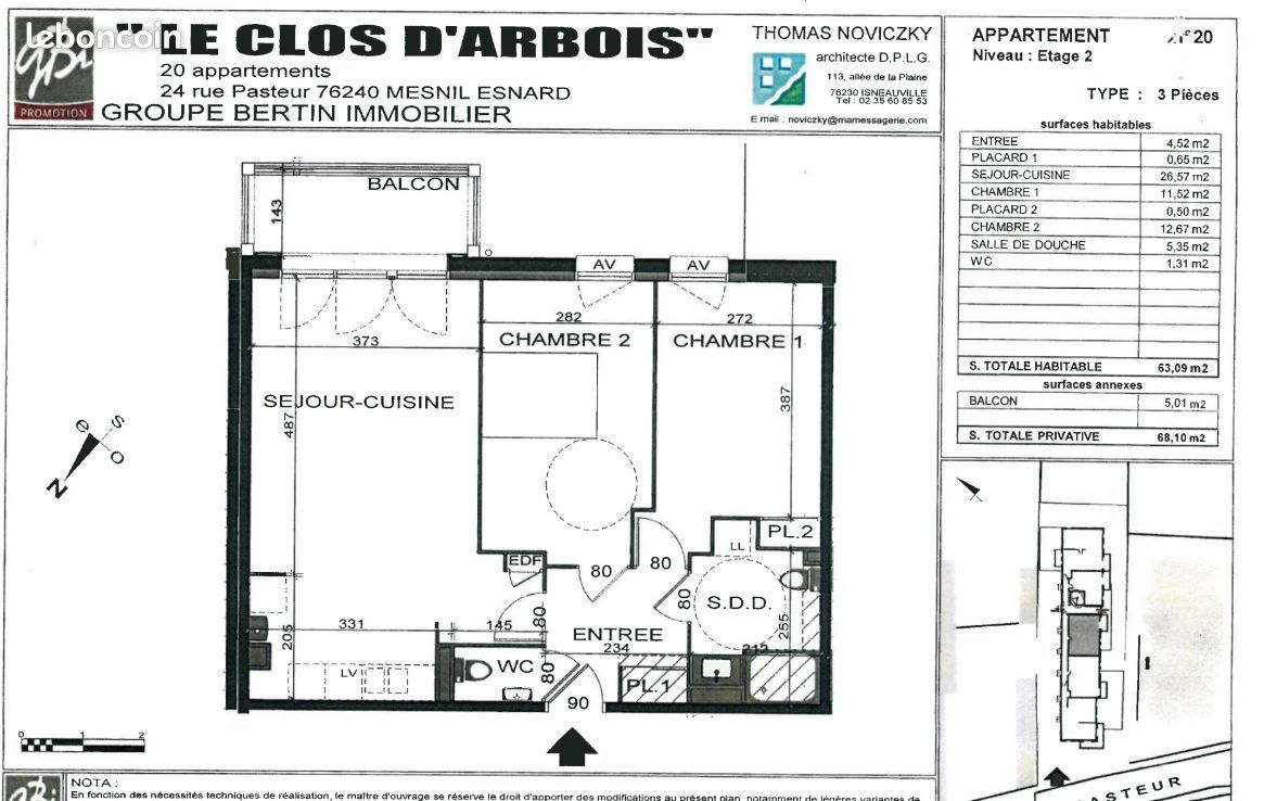 Appartement 3 pièces 63 m² · à Le Mesnil-Esnard · 63 m² · 799 €/mois