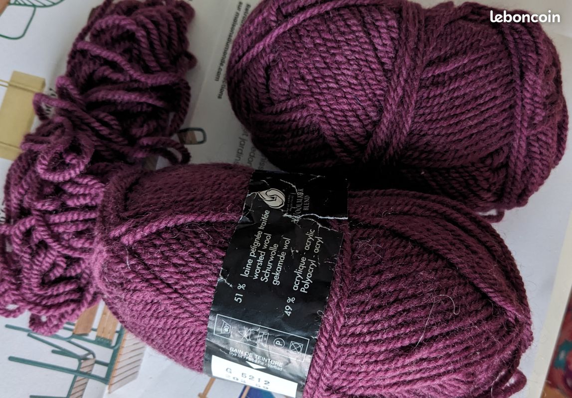 🌼🪴lot 2 anciennes pelotes Bergère de France Sport -Couleur prune-51%laine et 49% Acrylique-Aiguilles adaptées N° 4 ou crochet N° 3,5 ou 4 (cf, photos) (image 18)