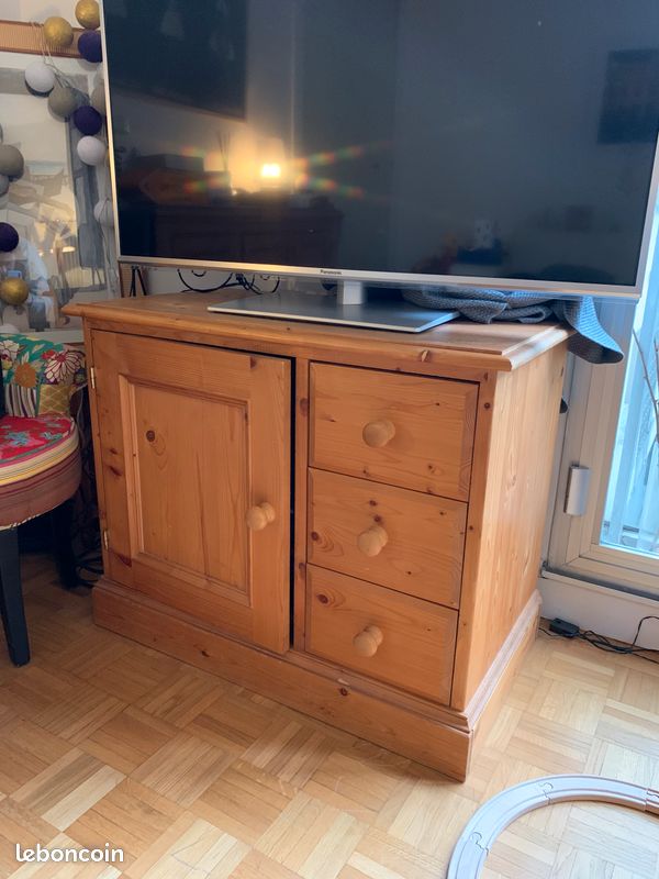 Meuble télévision en pin anglais avec 1 portes et 3 tiroirs (image 1)
