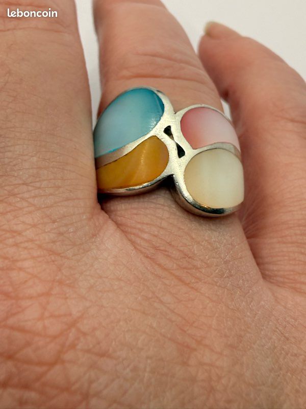 Bague Vintage Argent 925 - Taille 59 - Design Années 80/90 - Anneau Rétro
