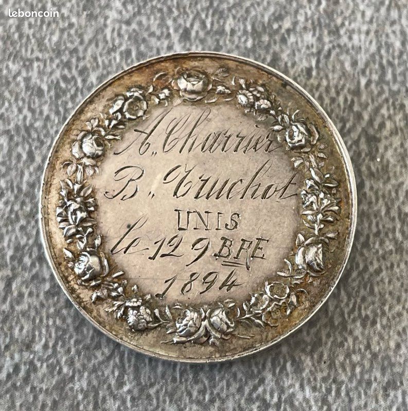 Ancienne Médaille Ou Jeton De Mariage En Argent Massif - époque XXe Siècle, Style Français