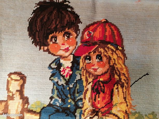 Canevas Broderie Vintage – Style Poulbot, Fait Main, France