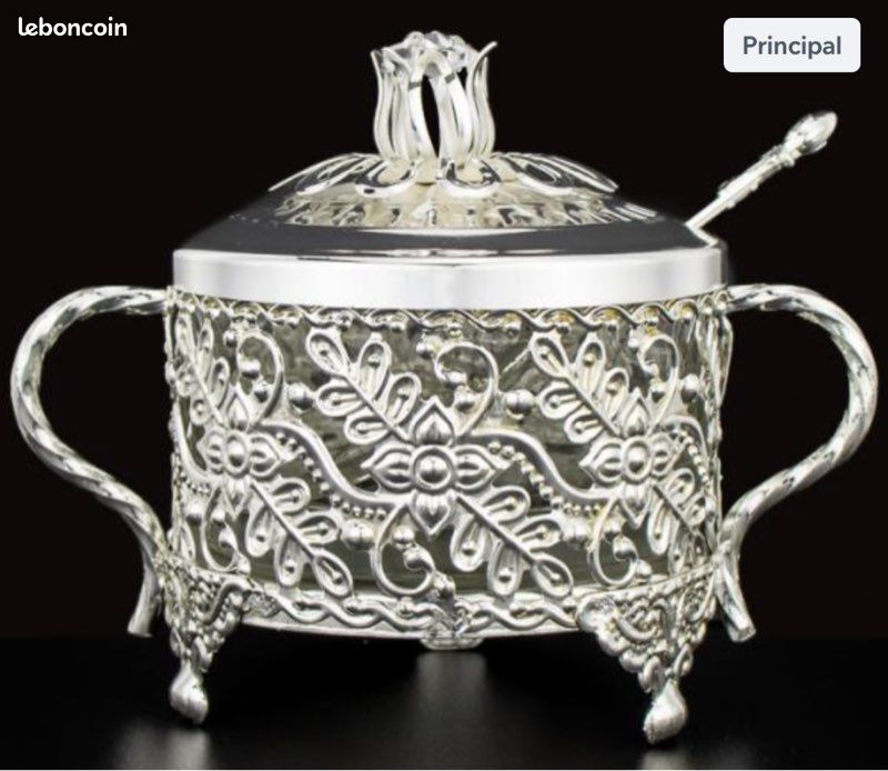 Sucrier Ancien Art Nouveau - Bonbonnière Camomille Avec Cuillère - Argenture France
