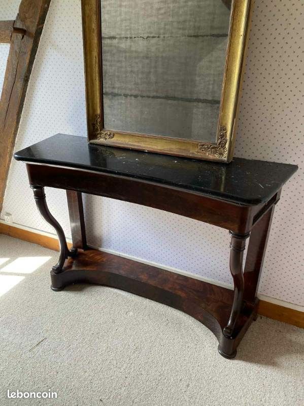 Console bois plateau marbre mais fendu dans la largeur (image 1)