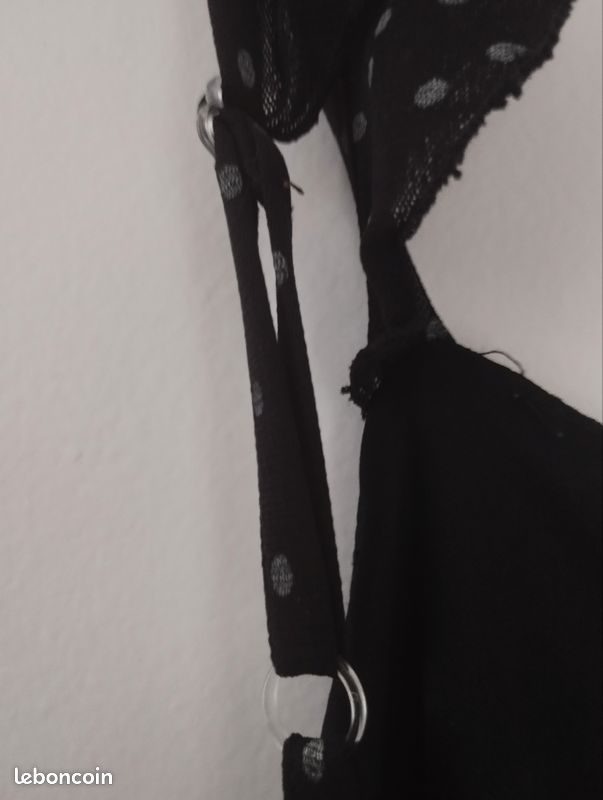 Robe bretelles été, noire à poids blancs, volantée, long 209 cm doublée noire. Taille 38/40 (image 7)