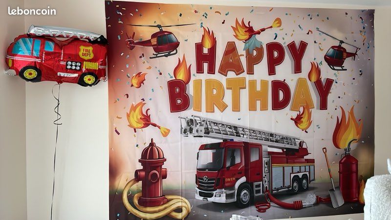 Kit Déco Anniversaire Pompier 32 Pièces – Ballons Camion, Bannière, Numéros – Fête Garçon 2 Ans – Complet Et Facile
