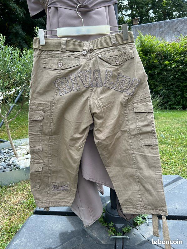 Bermuda Cargo Rivaldi Homme - Taille L (tour De Taille 42) - Couleur Vert - En Jean - Occasion Très Bon état - Style Décontracté Vintage