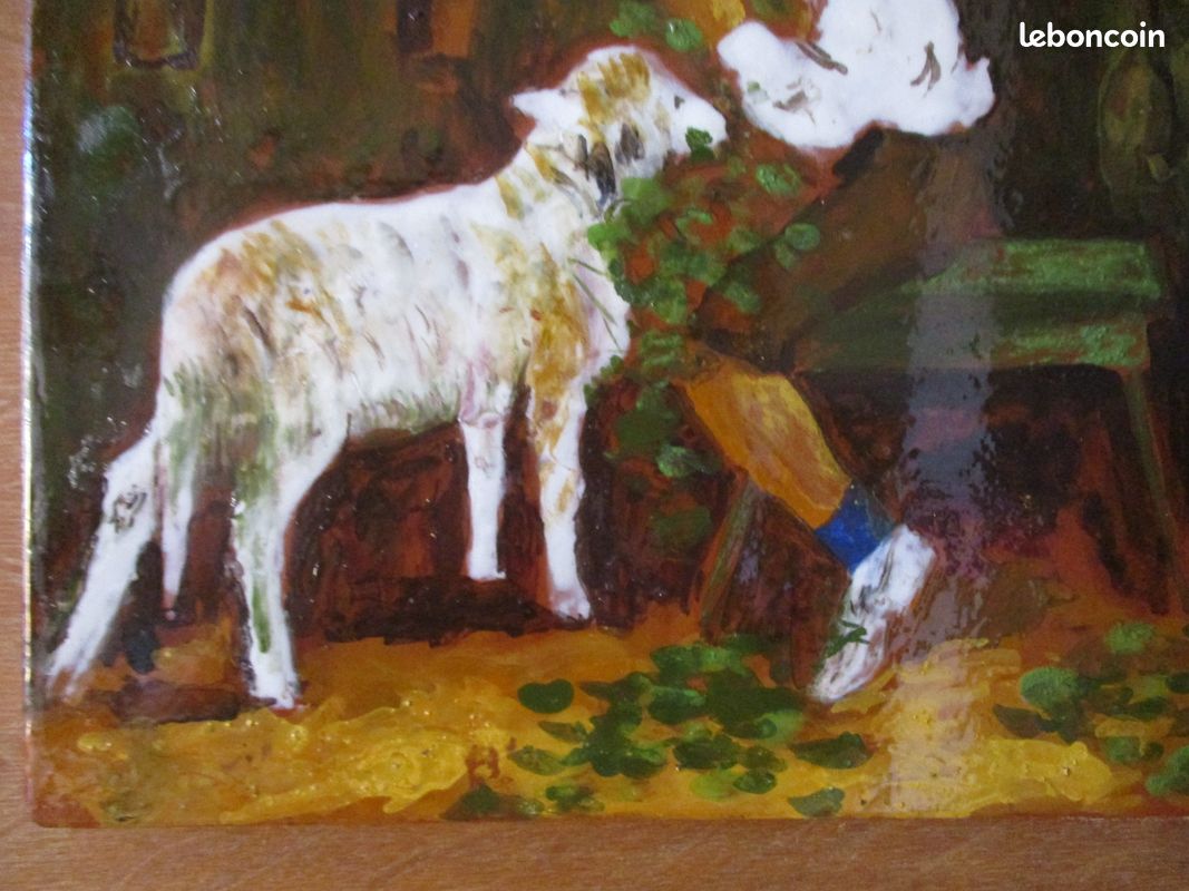 Grand Emaux Plaque murale 30 X 30 cm tableau en Céramique décoration enfant mouton berger déco basque ferme campagne vintage (image 4)
