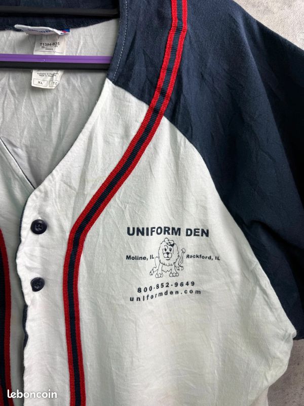 Maillot Baseball Champion Vintage Blanc Bleuté Bleu Marine Rouge Y2K Streetwear Oversize #2904 (image 3)