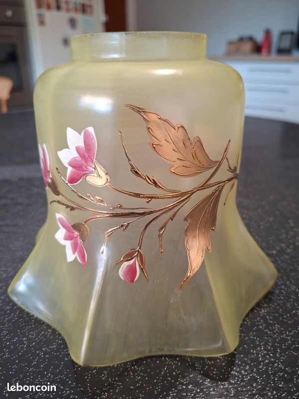 Tulipe lampe à pétrole lampe à huile décor floral dorure art nouveau Belle époque (image 14)